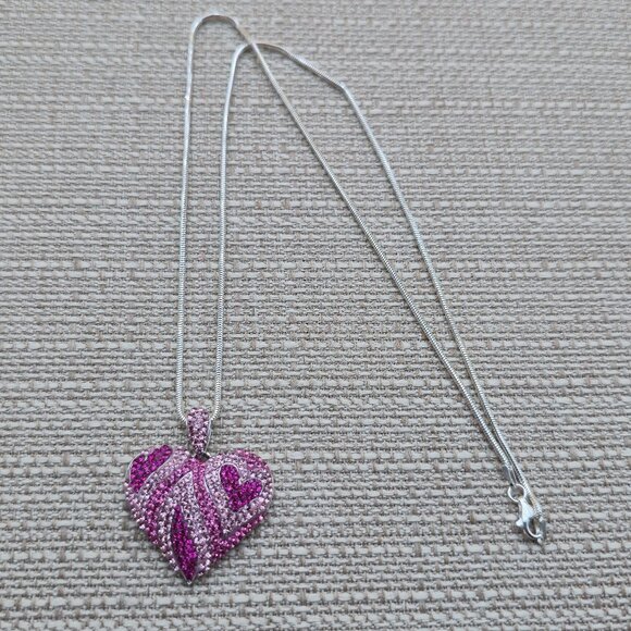 18 Inch Sterling Silver Colorful Large Crystal Heart Necklace A5854 - Picture 1 of 8